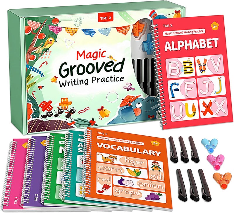 Timetome TIME X Magic Grooved Writing Practice Books, Reusable 3D Groove Handwriting Practice Workbooks for Kids Ages 3-8, Large Preschool Writing Books with Disappearing Ink for Kids 5-7 (Practice 6-Books) - Image 1